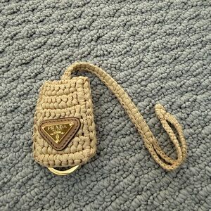 Prada Tan Braided Key Holder